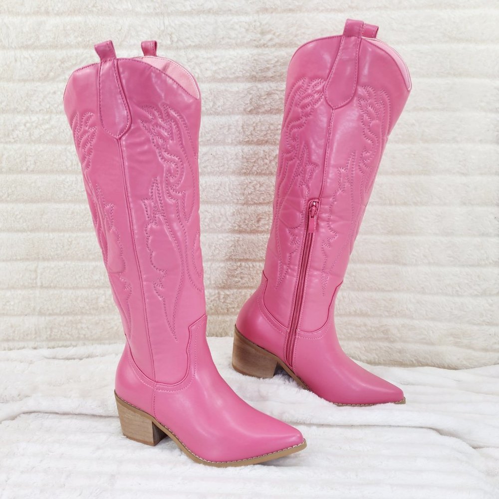 Mata Shoes Pink Western Knee-High Heeled Boots - Picture 2 of 9